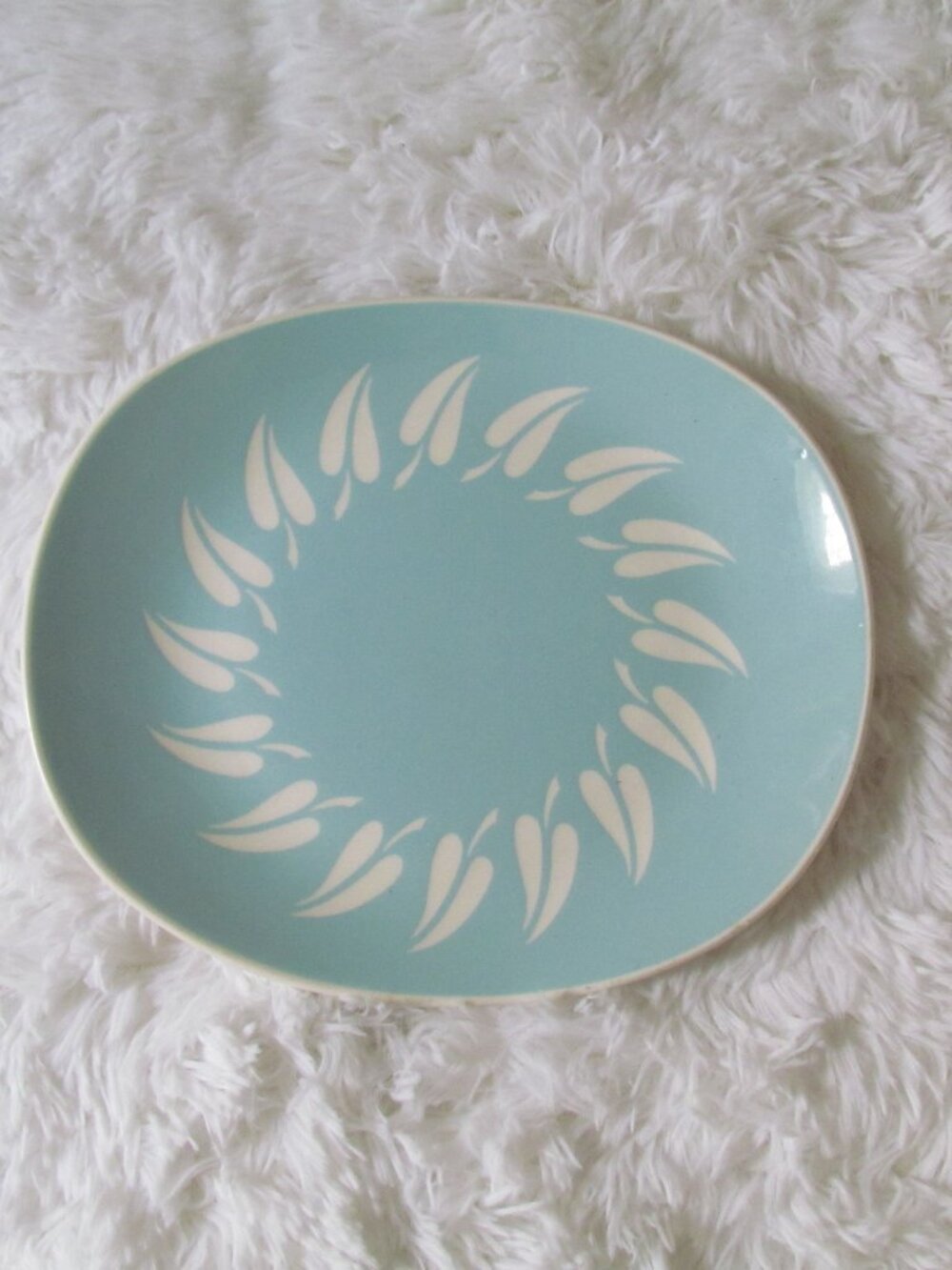 Vintage Harkerware Aqua Blue Snow Leaf Platter